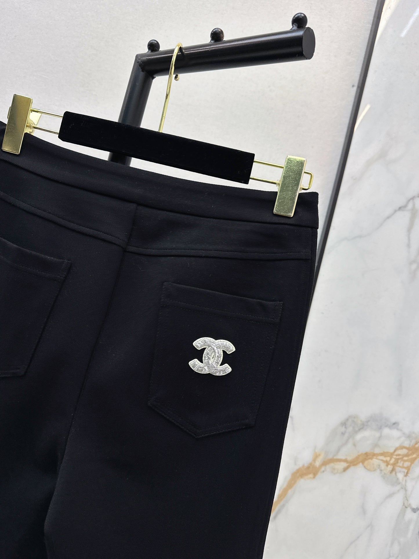 High-waisted flared trousers