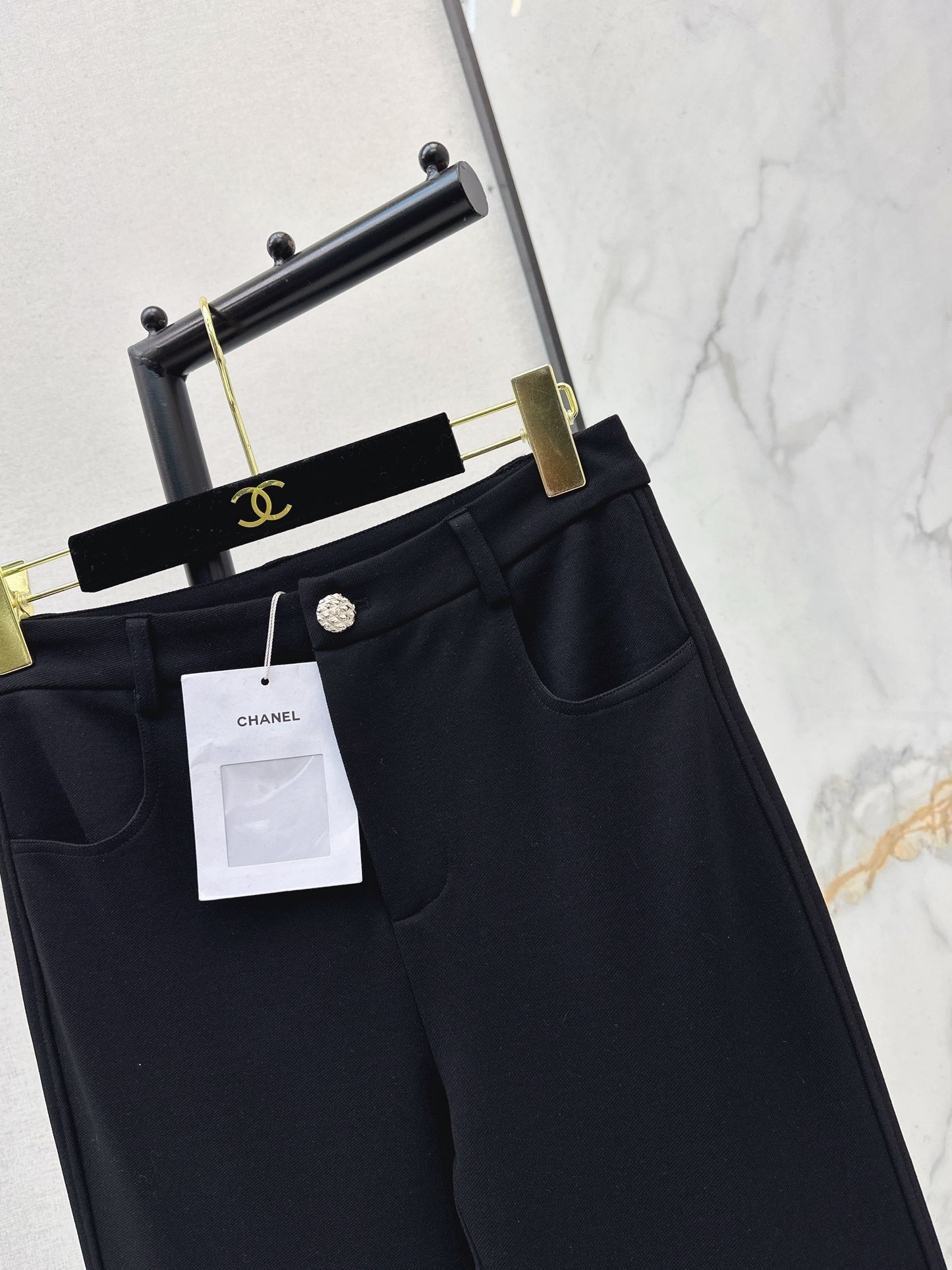 High-waisted flared trousers