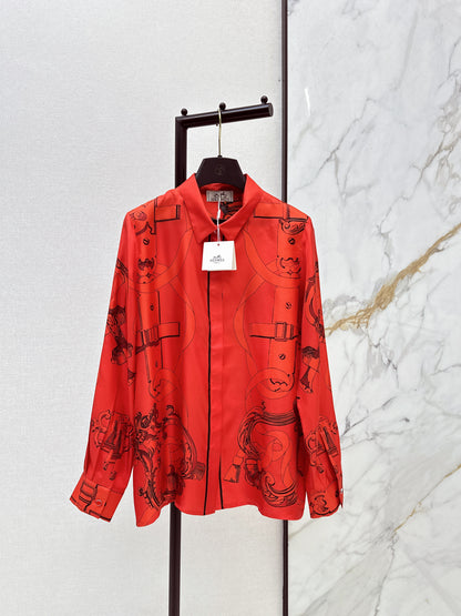 Chain Link Pattern Shirt/Wide-Leg Straight Leg Pants