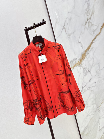 Chain Link Pattern Shirt/Wide-Leg Straight Leg Pants