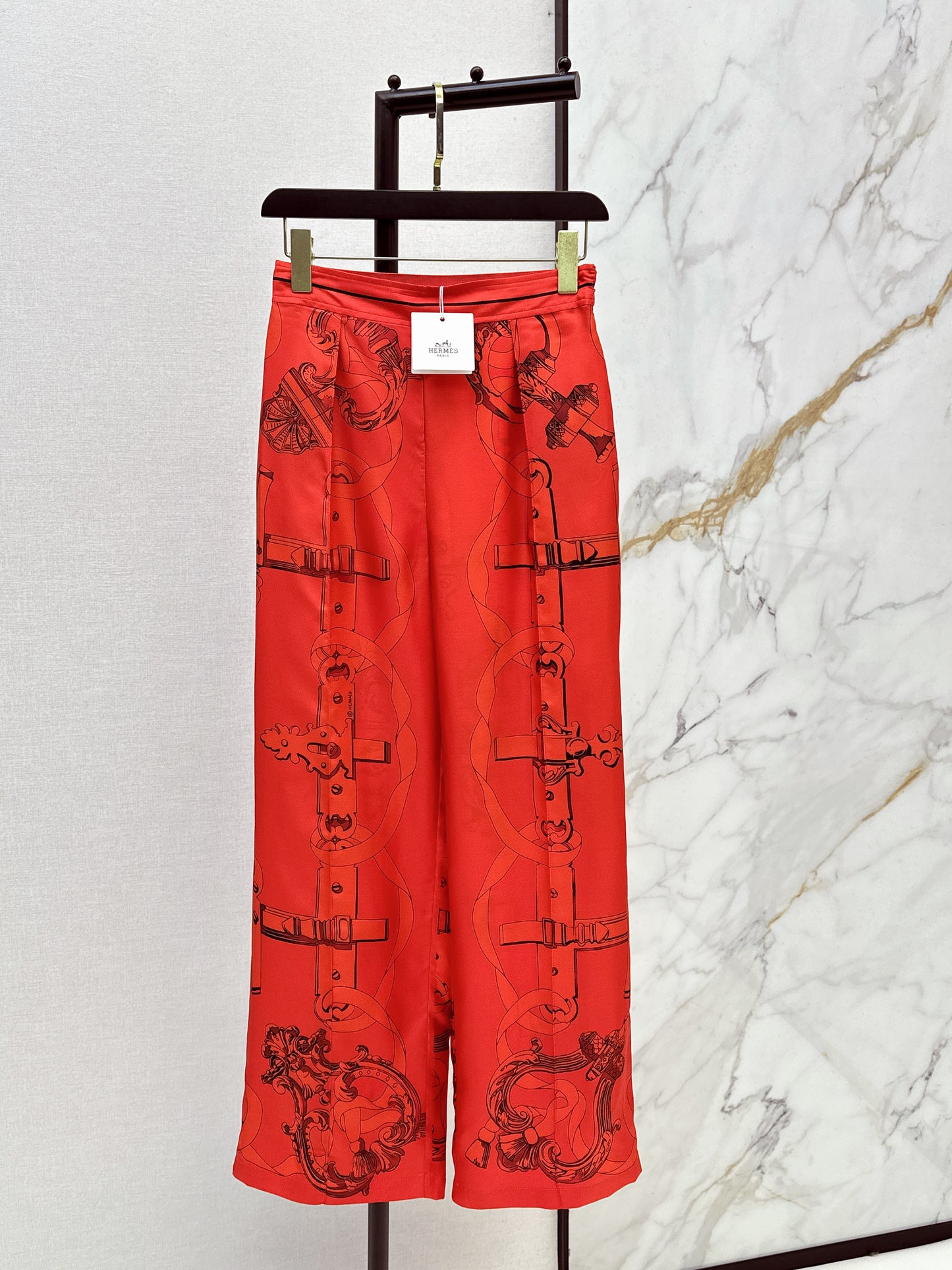 Chain Link Pattern Shirt/Wide-Leg Straight Leg Pants