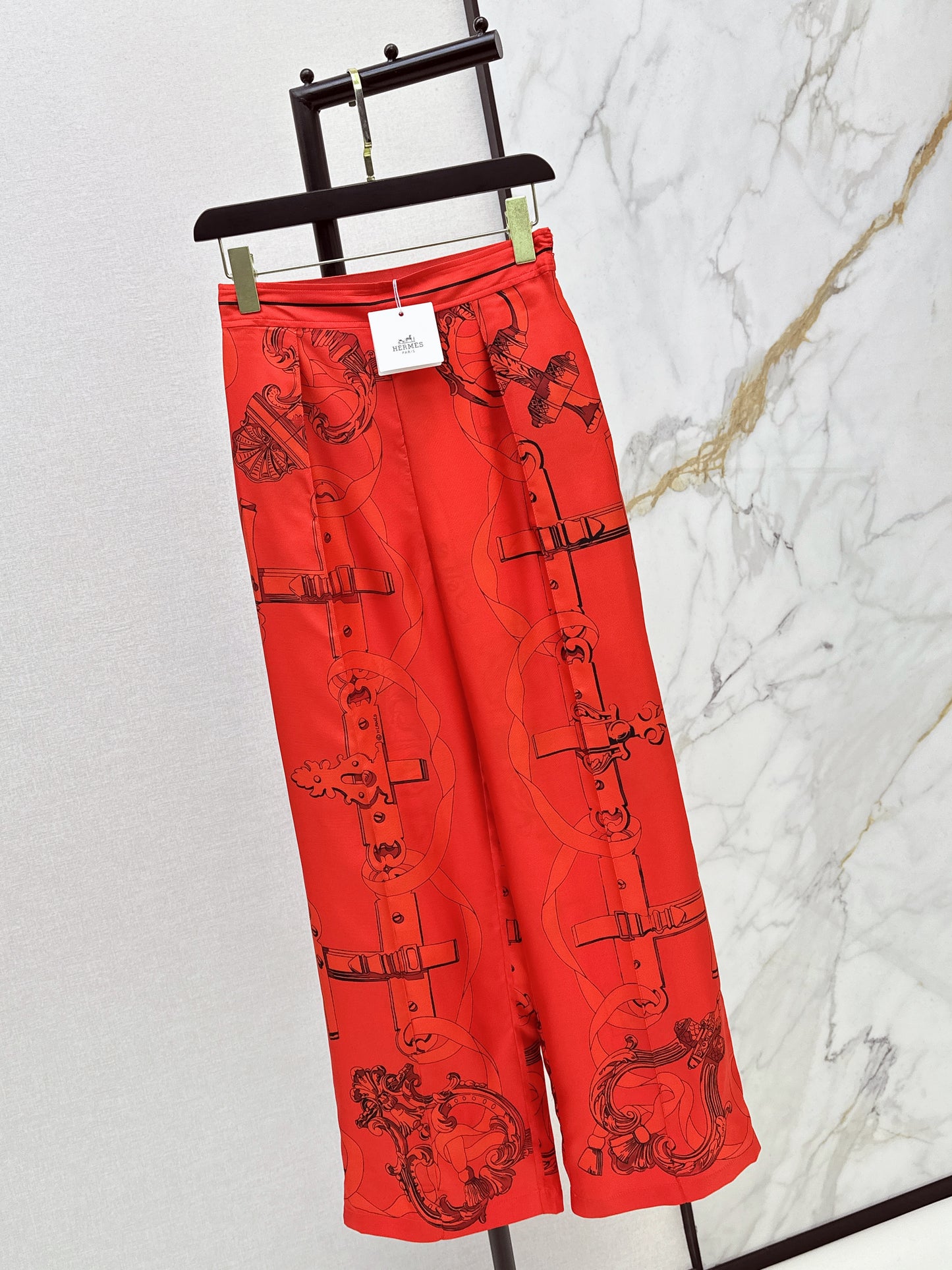Chain Link Pattern Shirt/Wide-Leg Straight Leg Pants