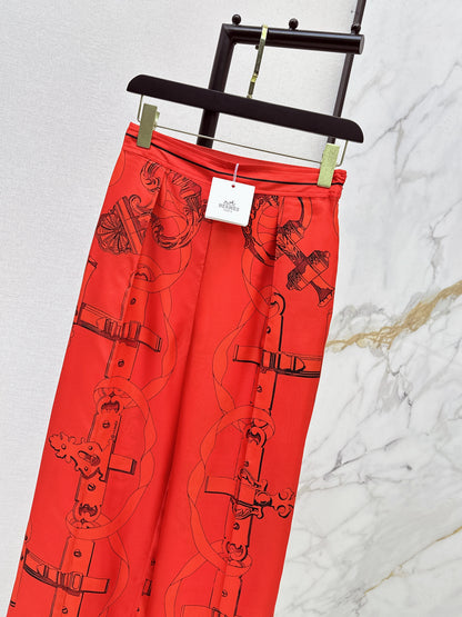 Chain Link Pattern Shirt/Wide-Leg Straight Leg Pants