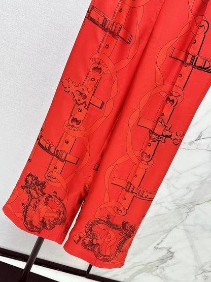 Chain Link Pattern Shirt/Wide-Leg Straight Leg Pants