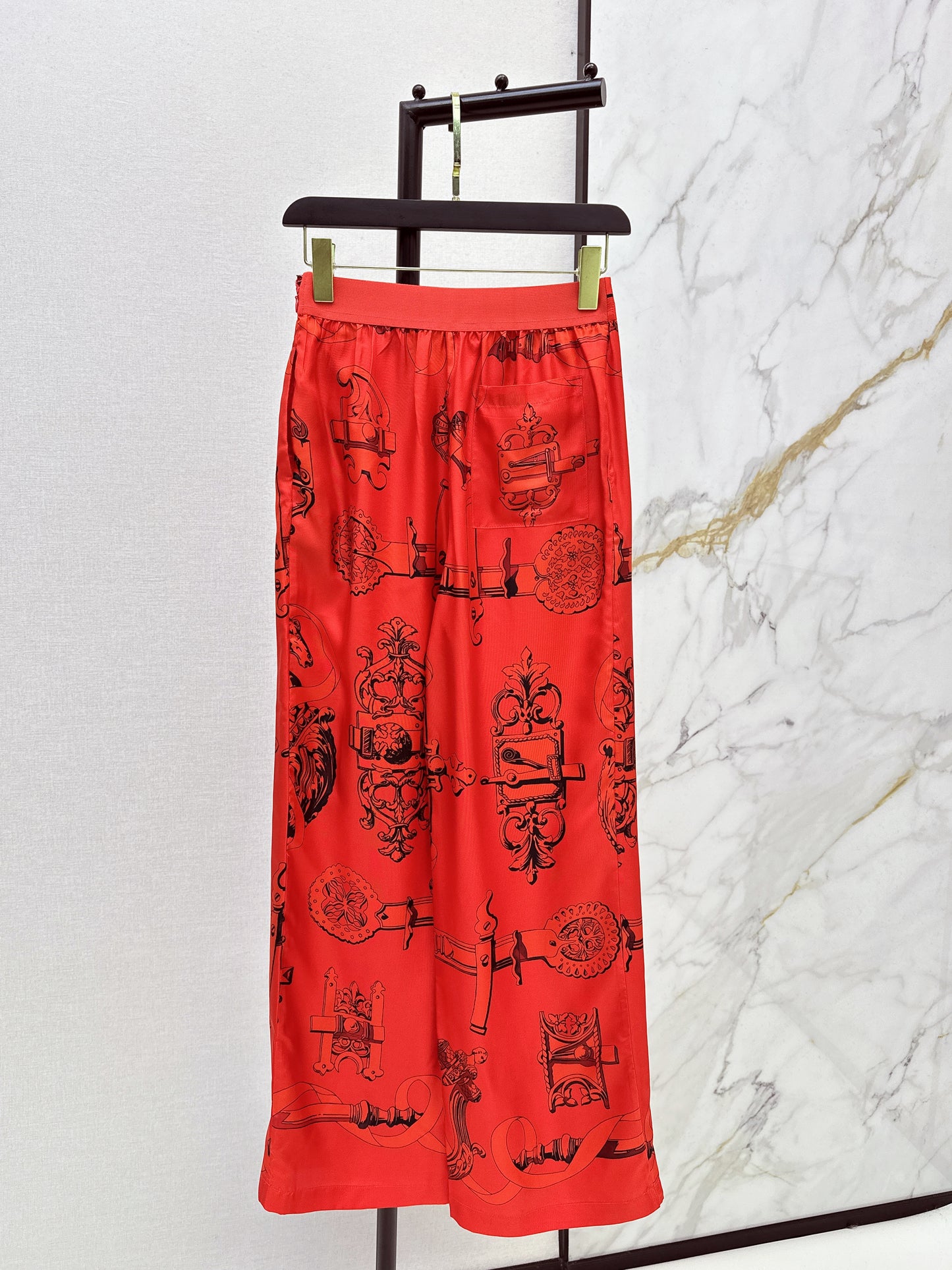 Chain Link Pattern Shirt/Wide-Leg Straight Leg Pants