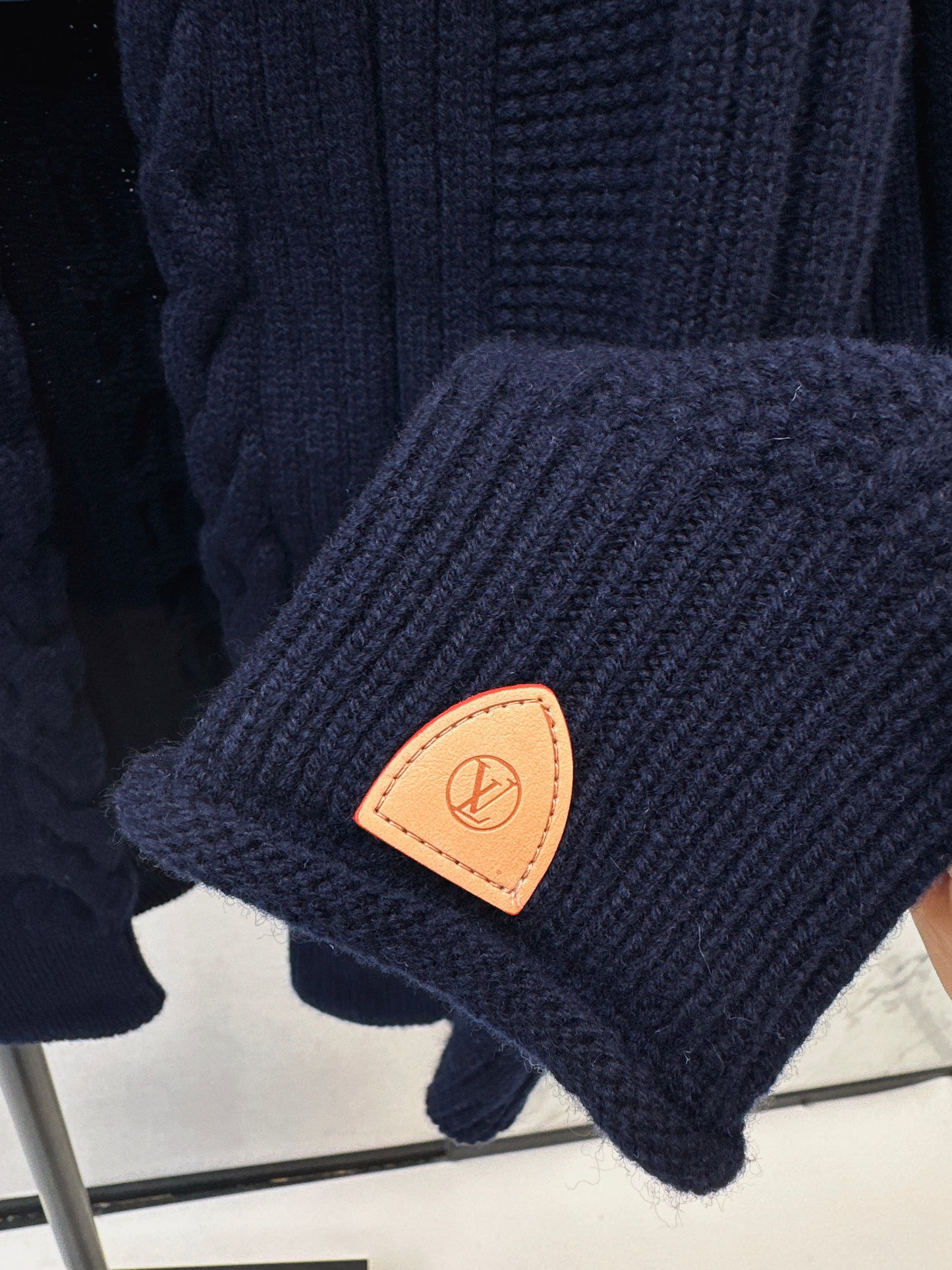 Leather Button-Up Wool Knit Cardigan