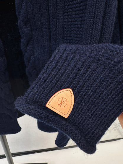 Leather Button-Up Wool Knit Cardigan