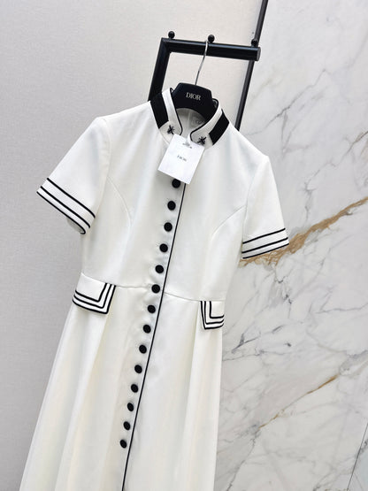 Stand-up collar belted dress