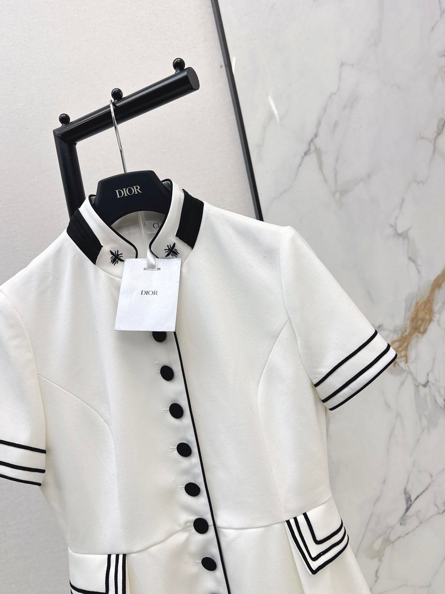 Stand-up collar belted dress