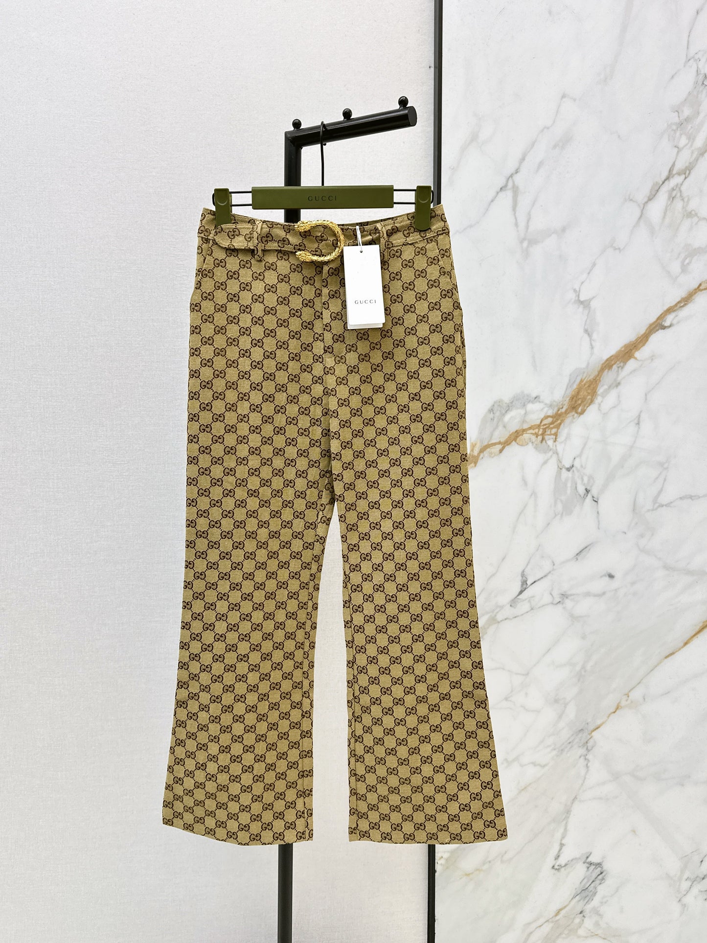 Jacquard belted trousers