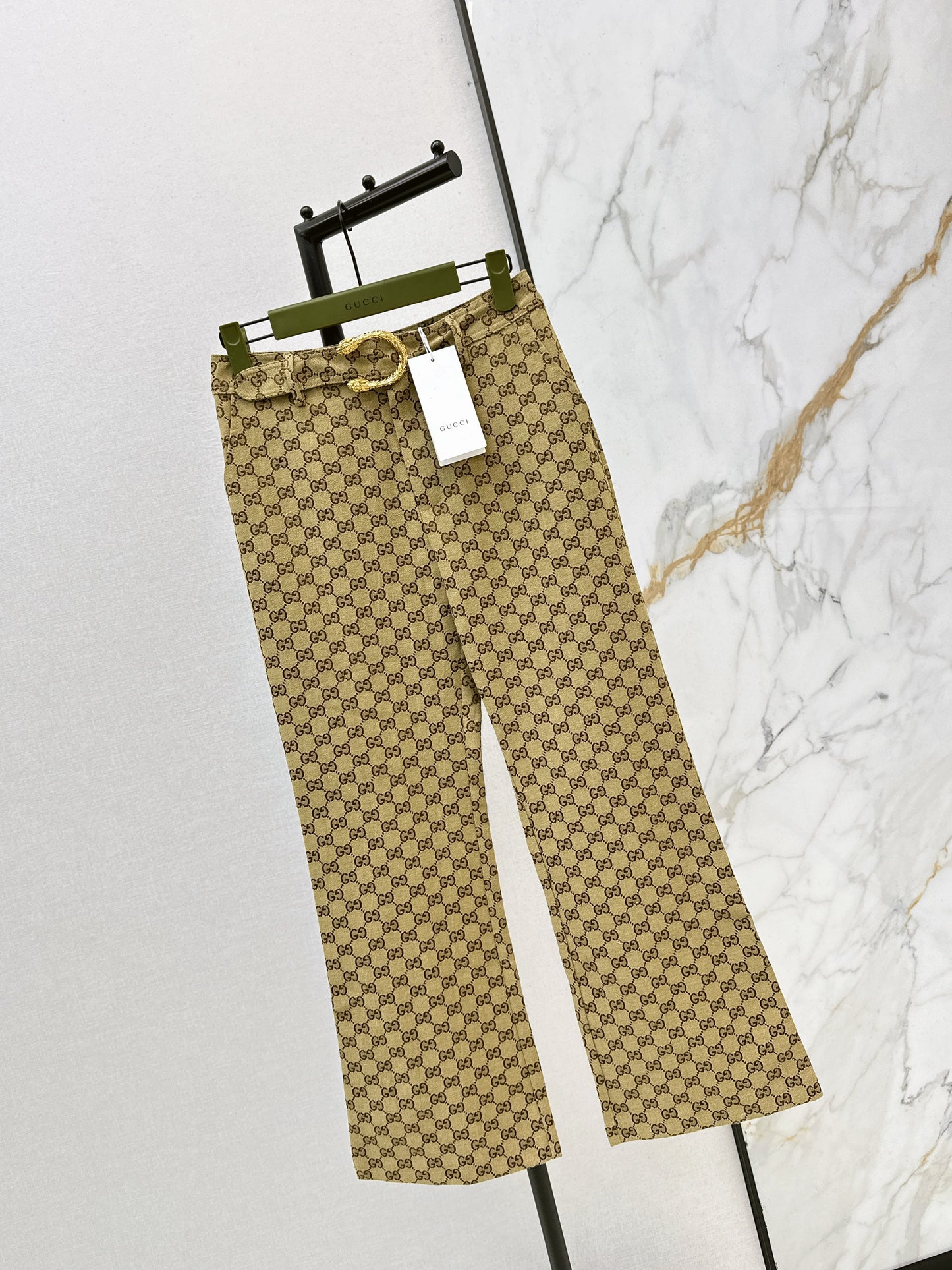 Jacquard belted trousers