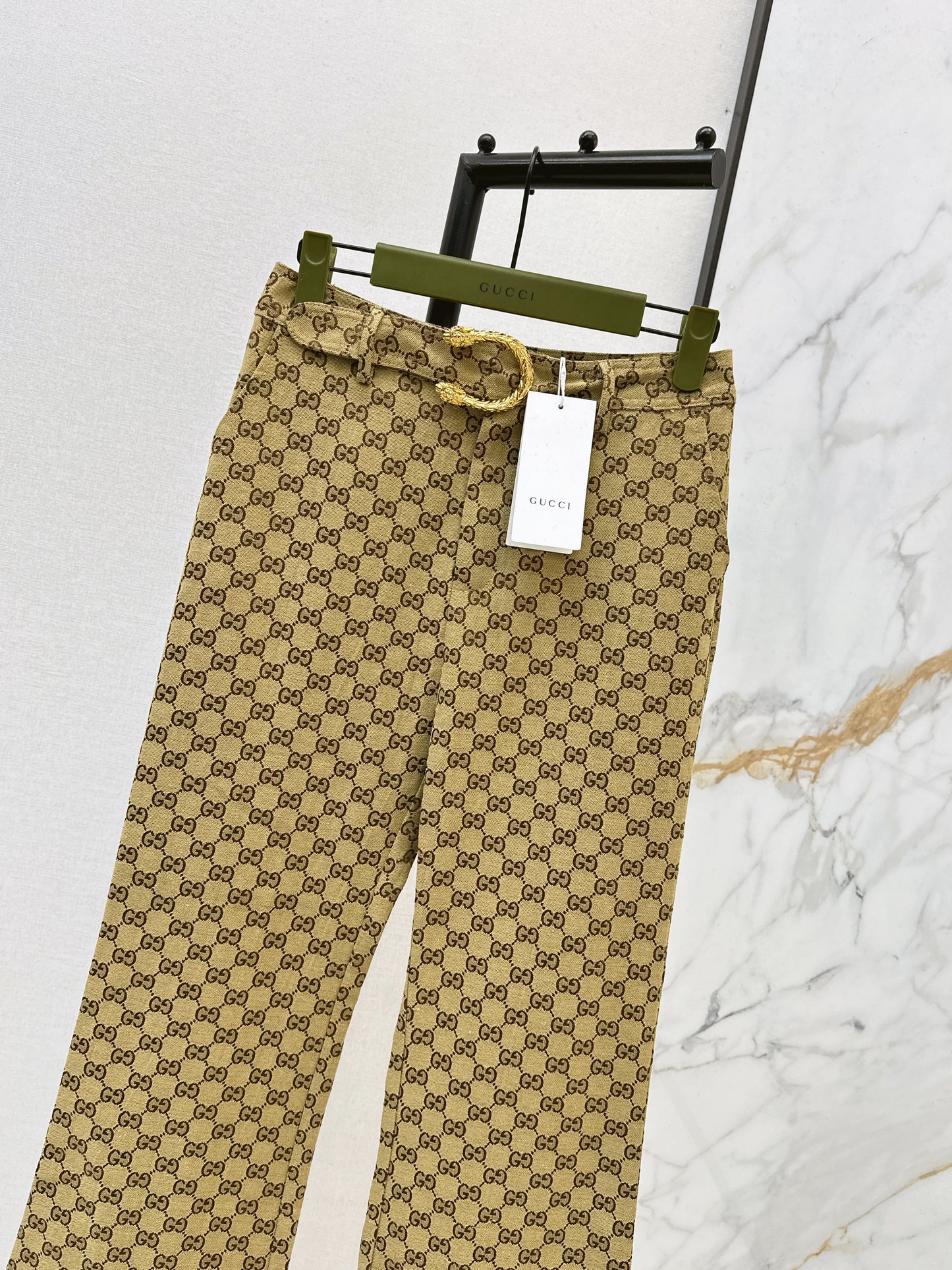 Jacquard belted trousers