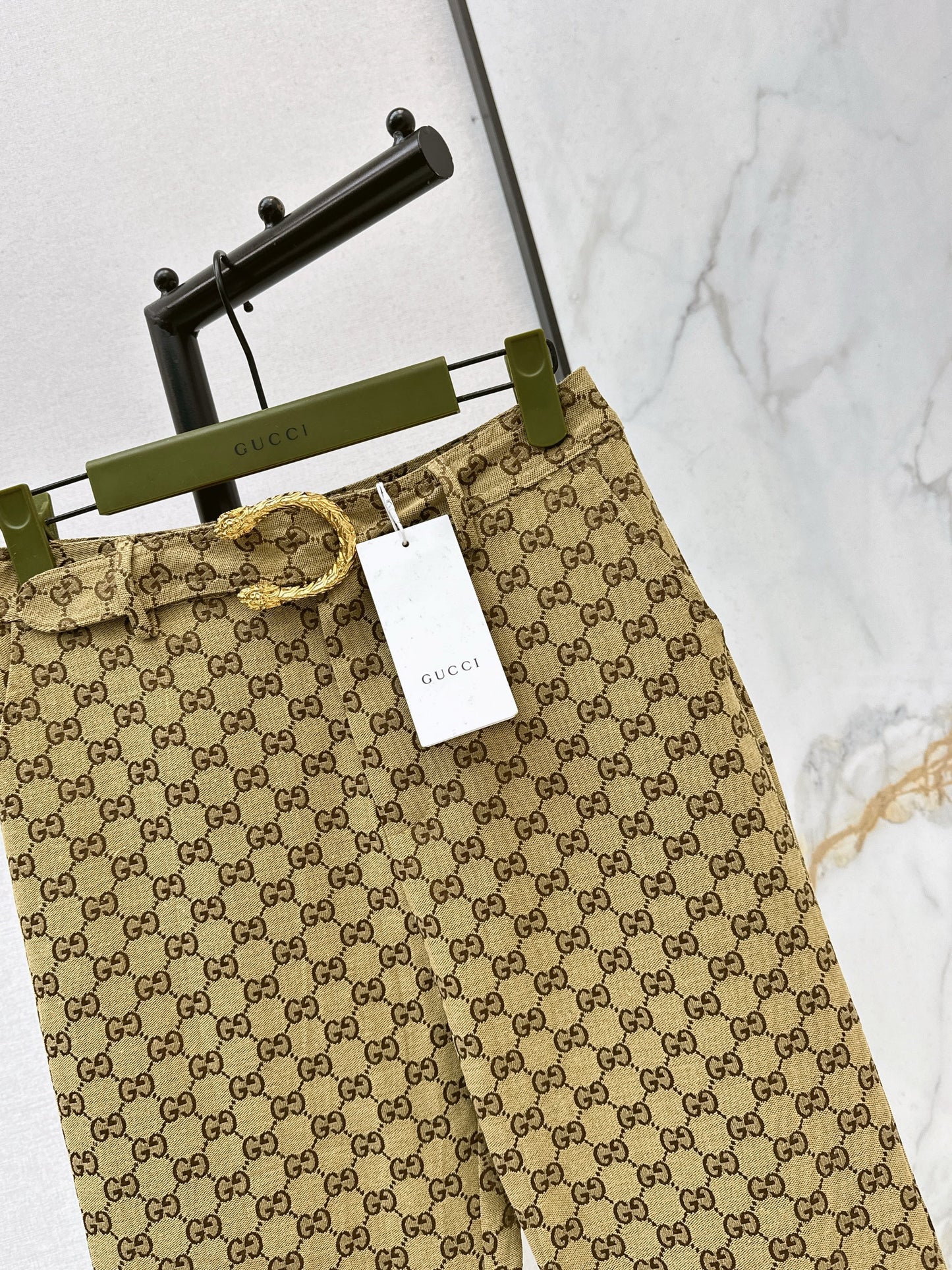 Jacquard belted trousers