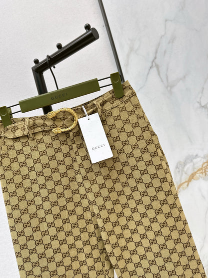Jacquard belted trousers