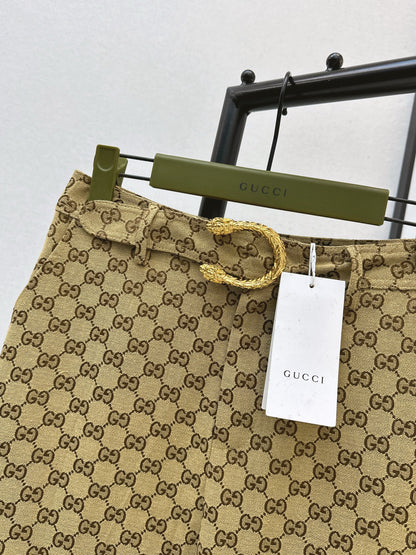 Jacquard belted trousers