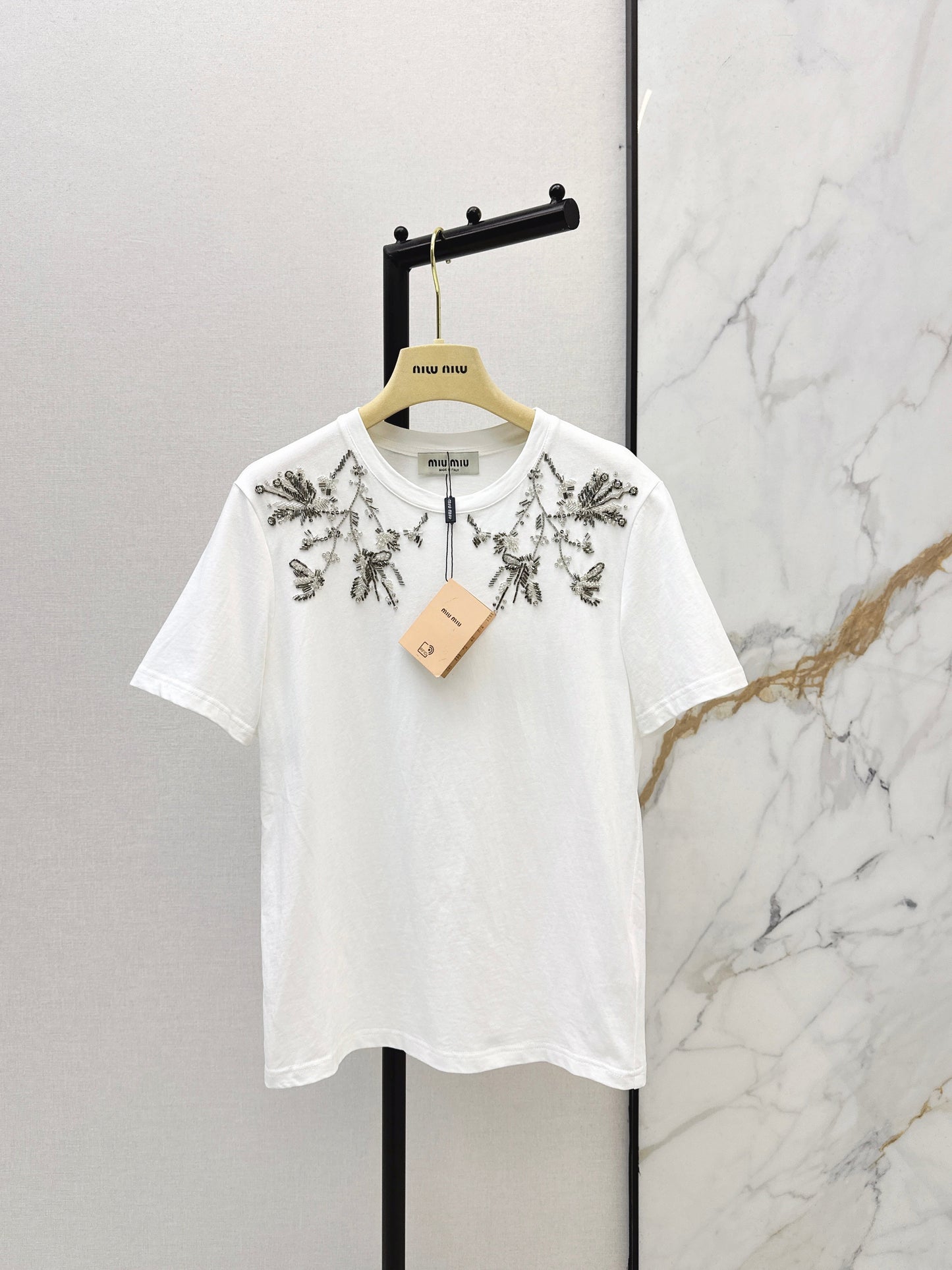 Embroidered and Beaded T-Shirt