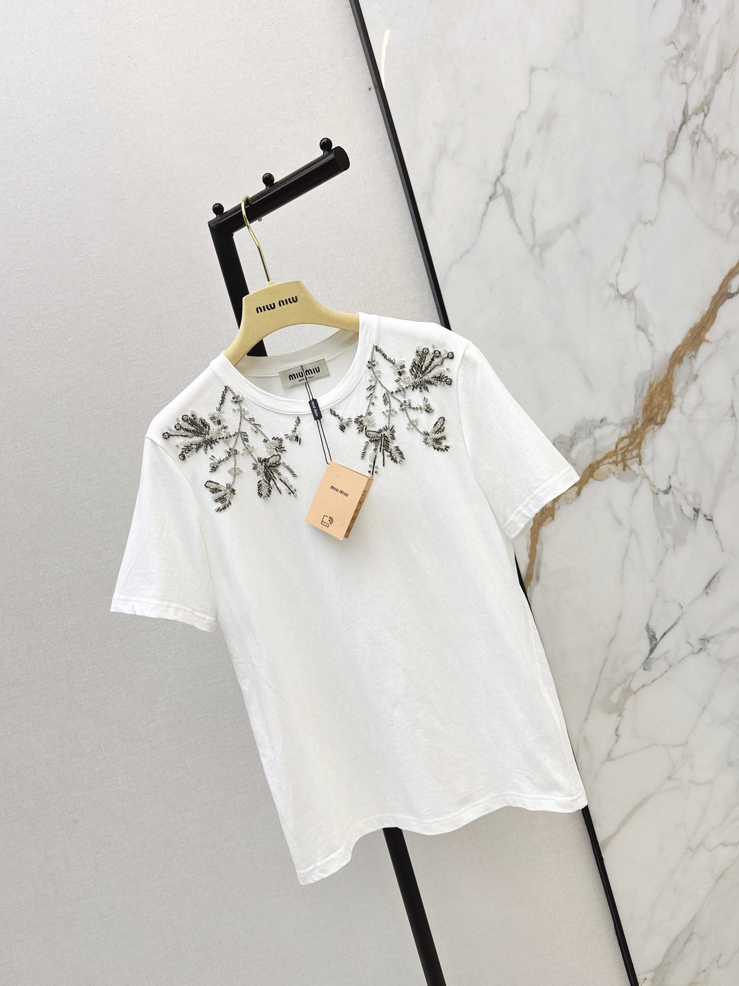 Embroidered and Beaded T-Shirt