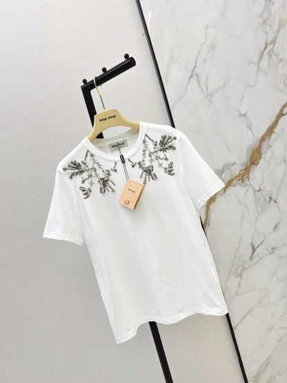 Embroidered and Beaded T-Shirt