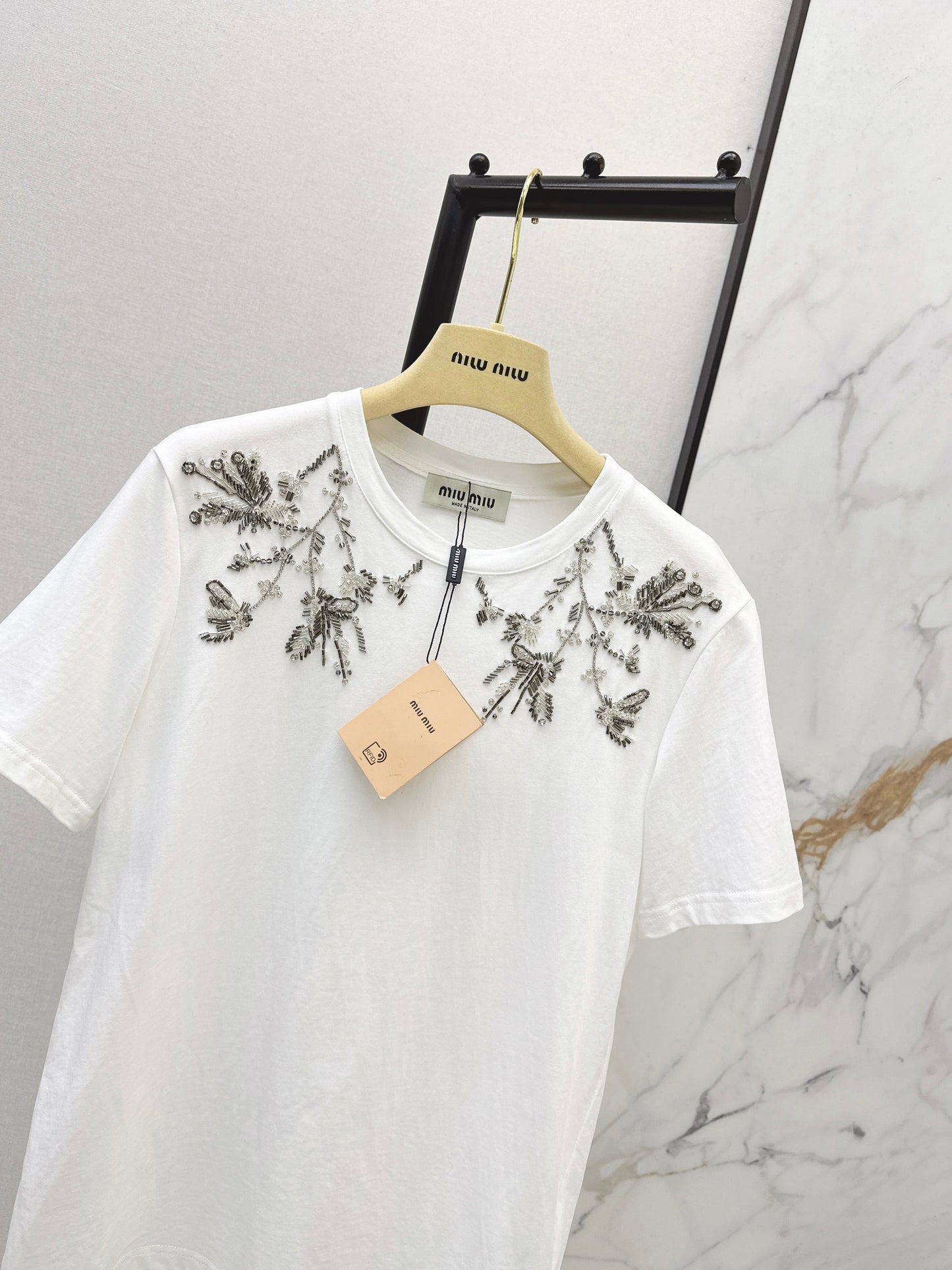 Embroidered and Beaded T-Shirt