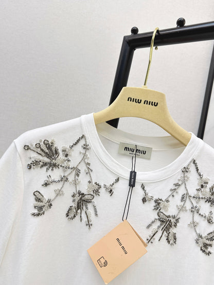 Embroidered and Beaded T-Shirt