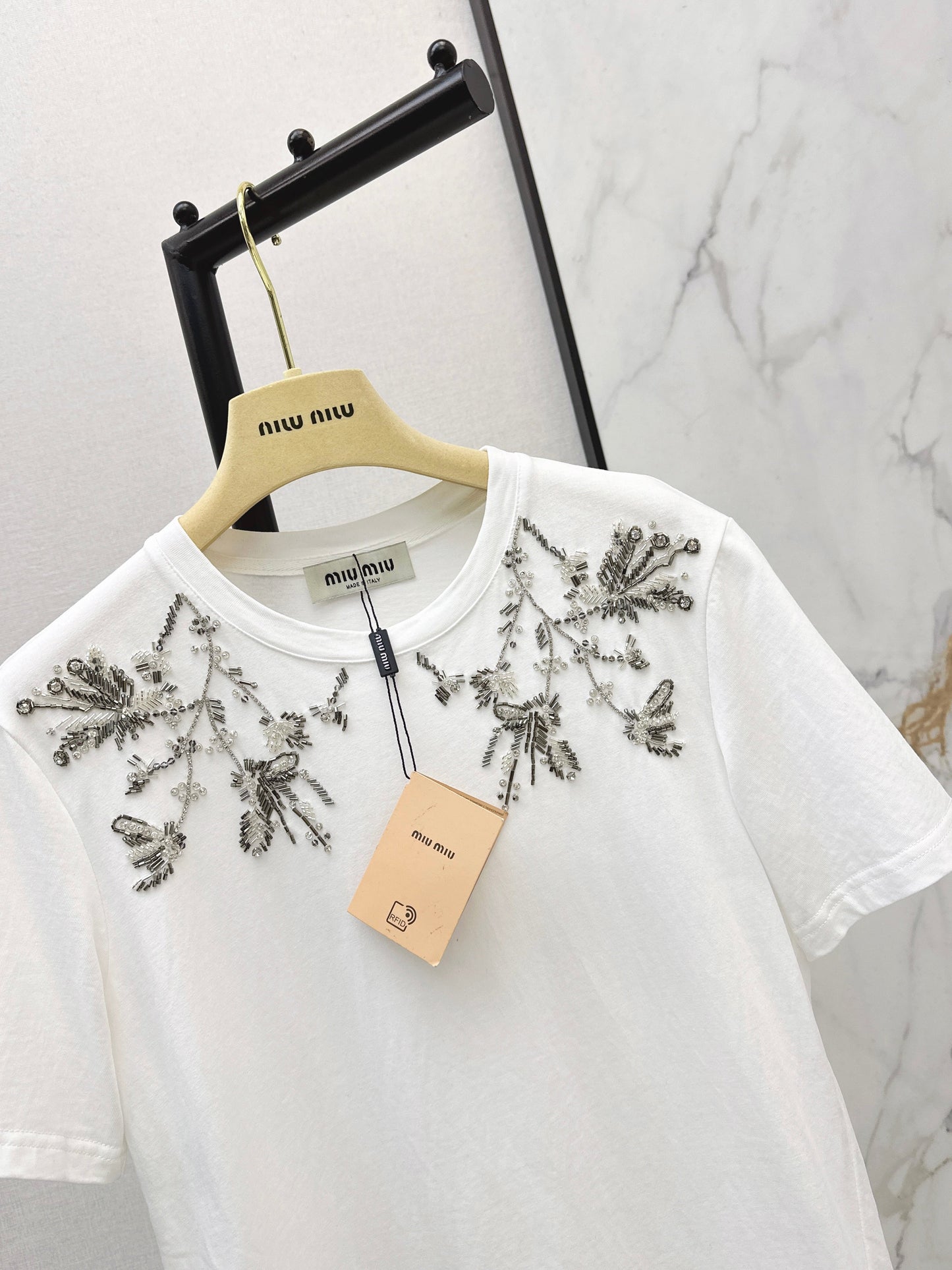 Embroidered and Beaded T-Shirt