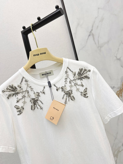 Embroidered and Beaded T-Shirt