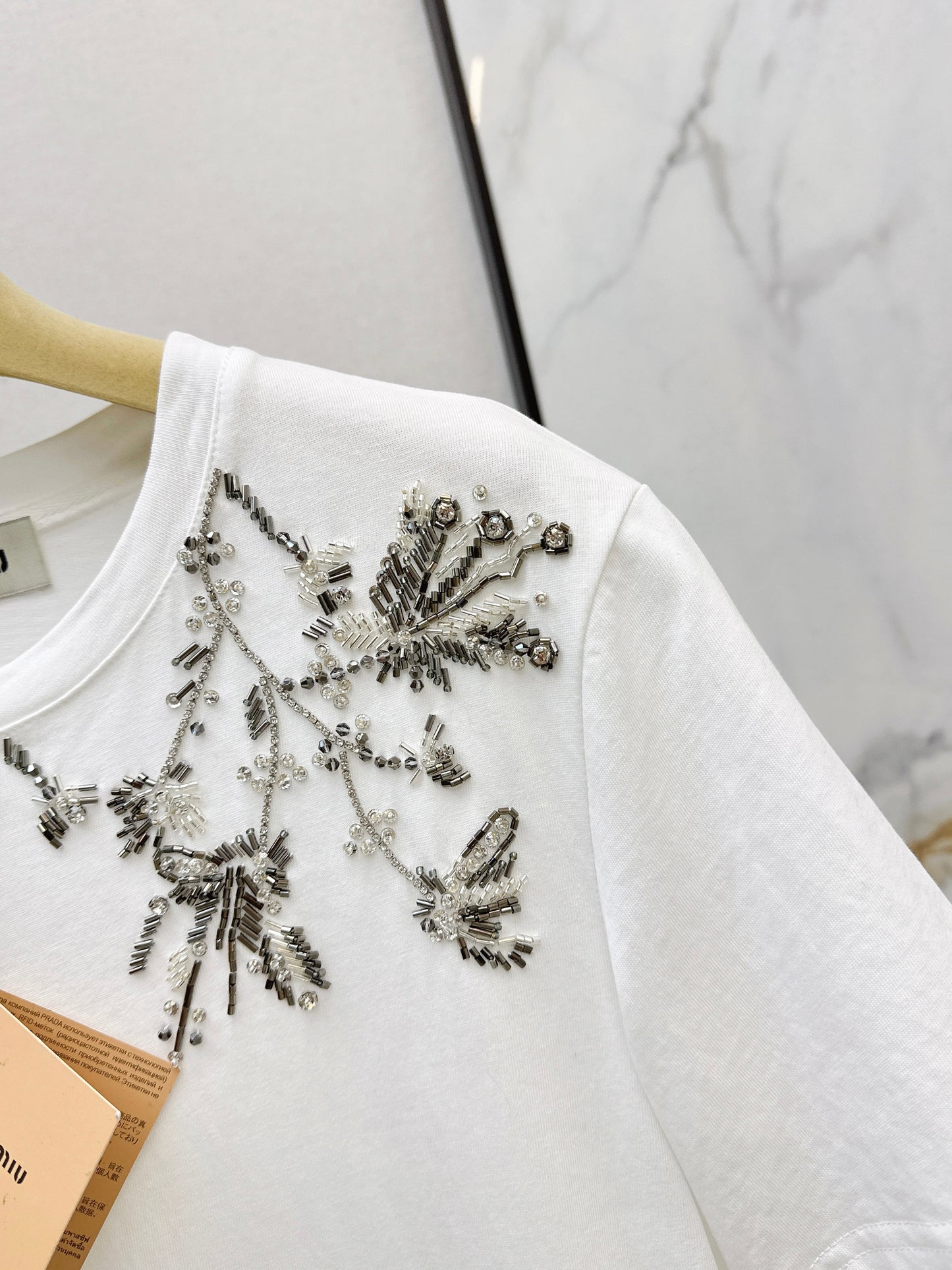 Embroidered and Beaded T-Shirt