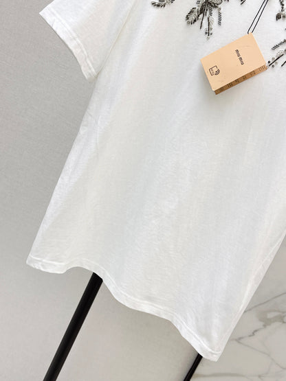 Embroidered and Beaded T-Shirt