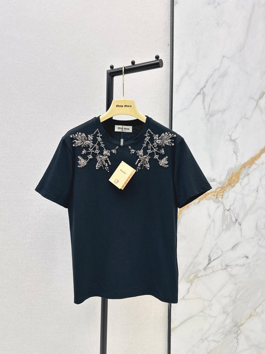 Embroidered and Beaded T-Shirt