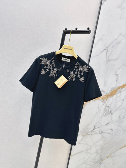 Embroidered and Beaded T-Shirt