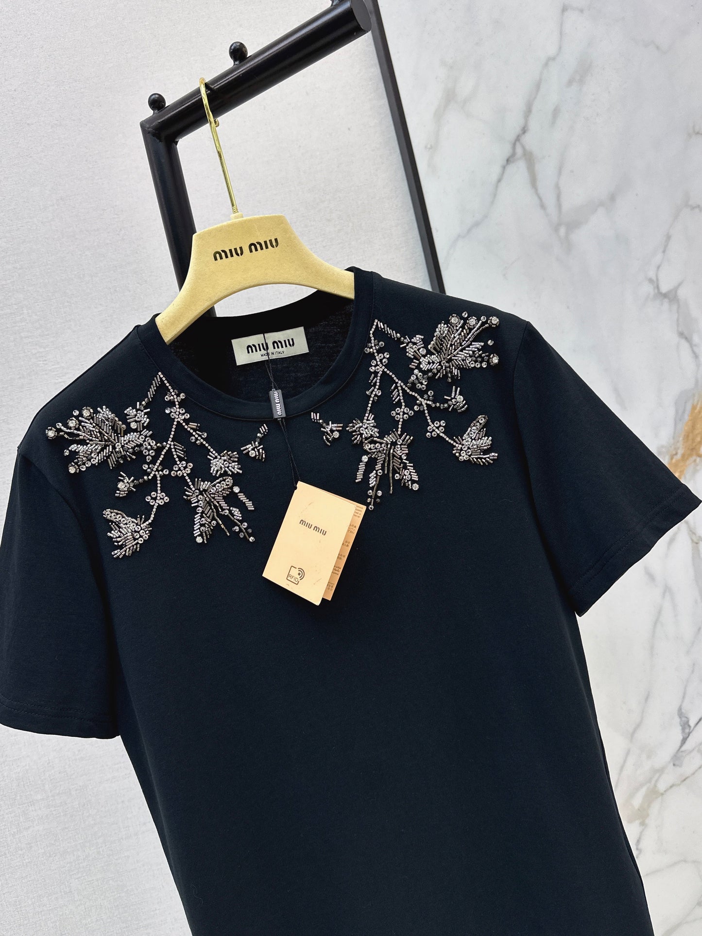 Embroidered and Beaded T-Shirt