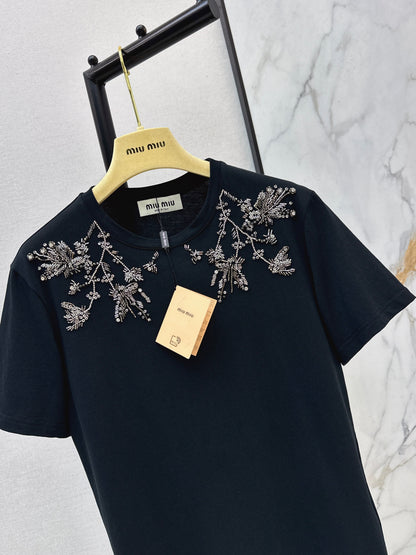 Embroidered and Beaded T-Shirt