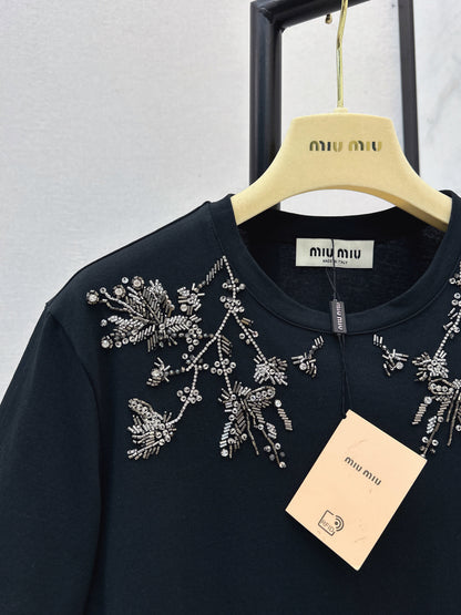Embroidered and Beaded T-Shirt