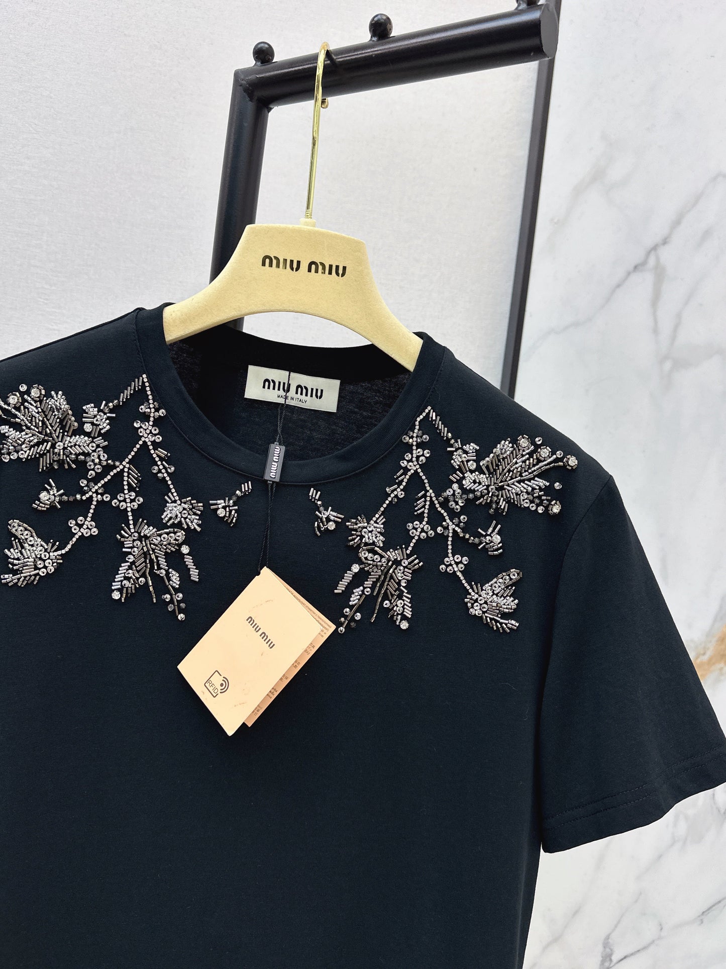 Embroidered and Beaded T-Shirt