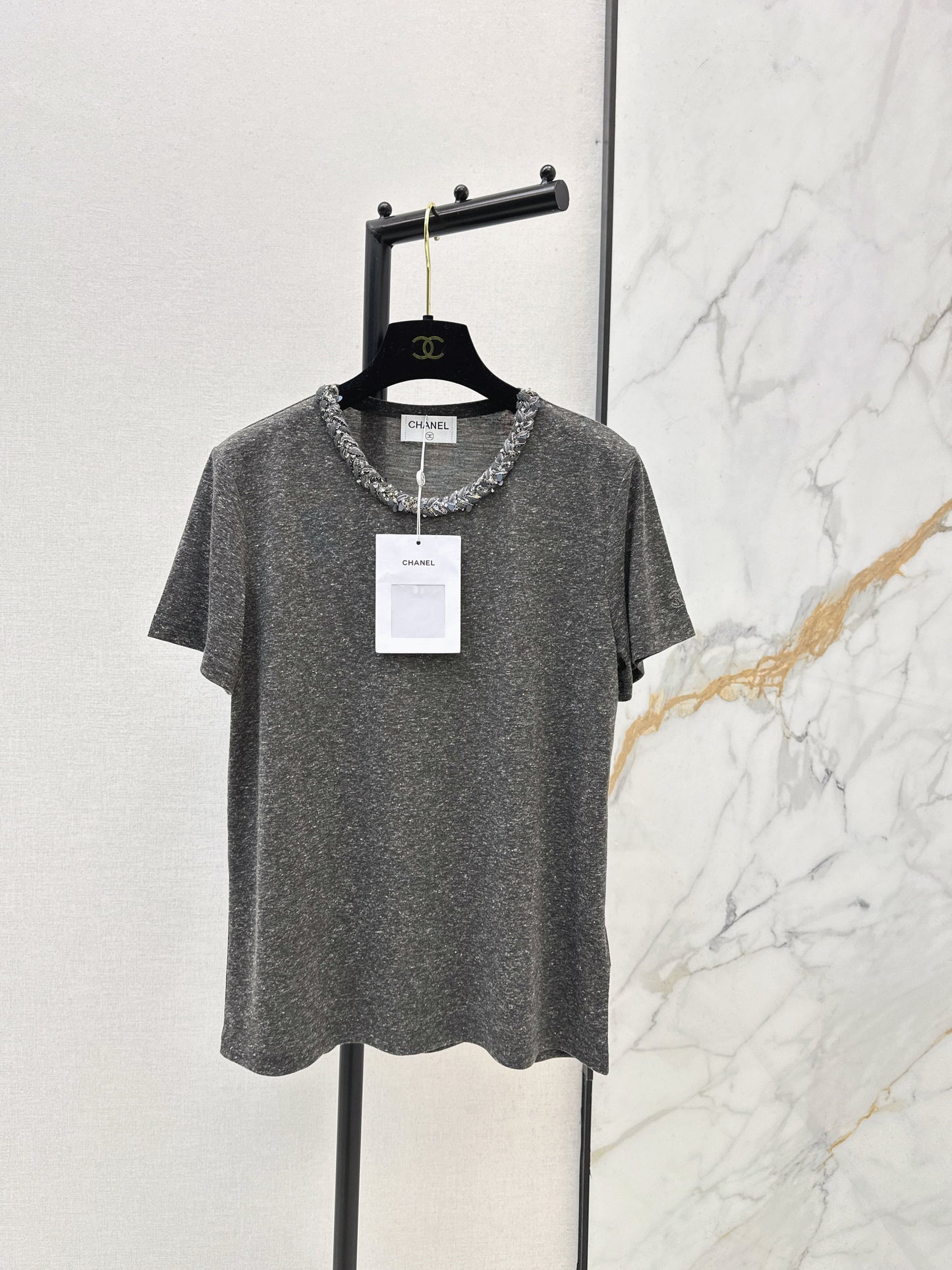 Beaded Neckline T-Shirt