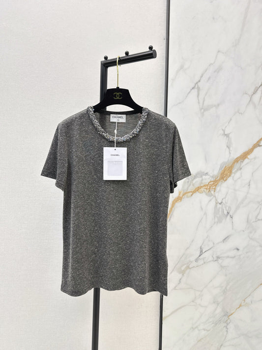 Beaded Neckline T-Shirt