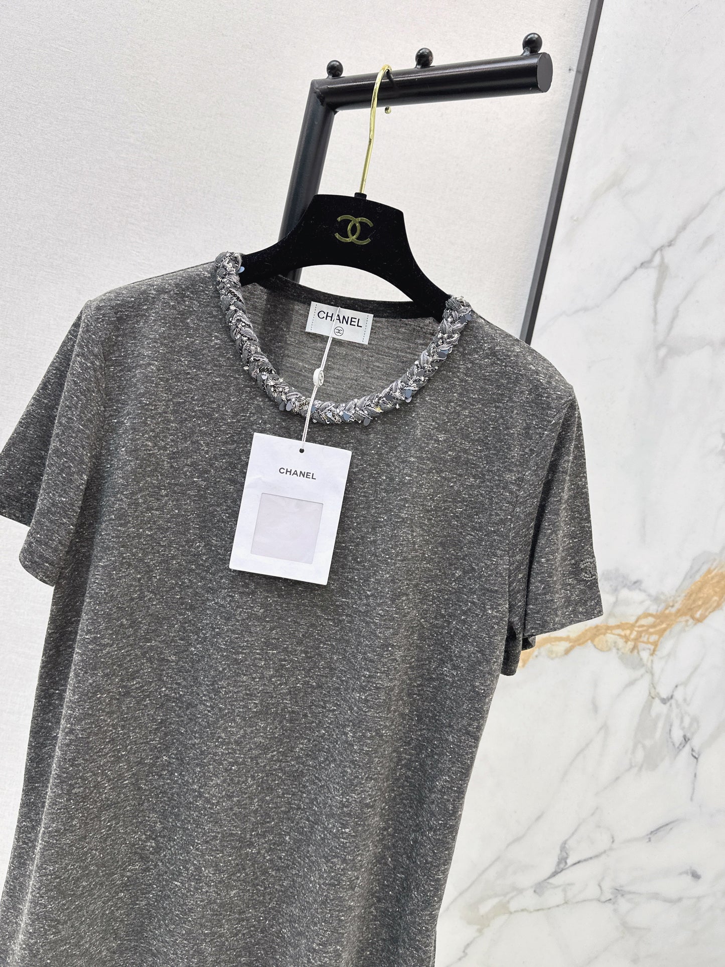Beaded Neckline T-Shirt
