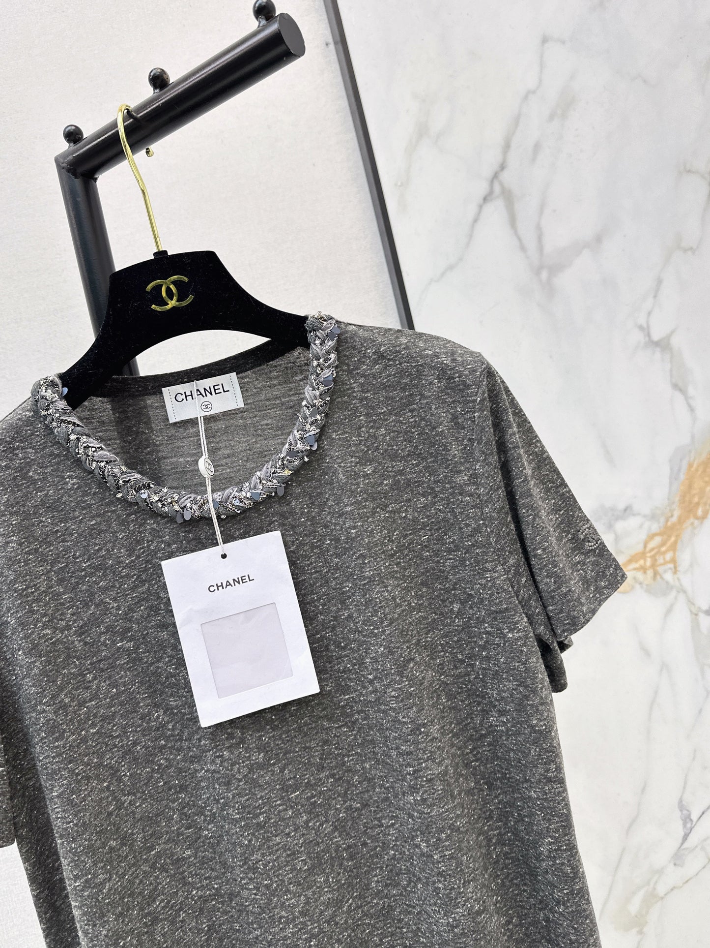 Beaded Neckline T-Shirt