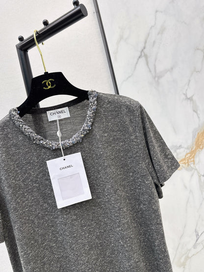 Beaded Neckline T-Shirt