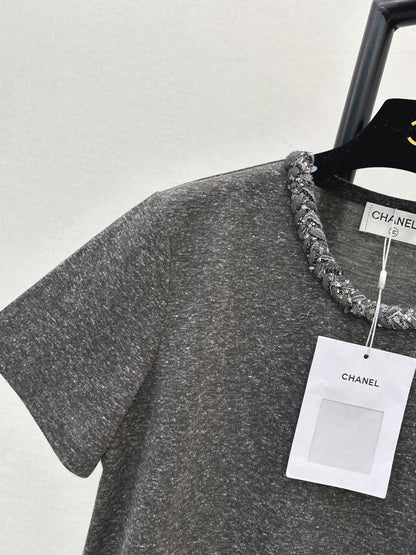 Beaded Neckline T-Shirt