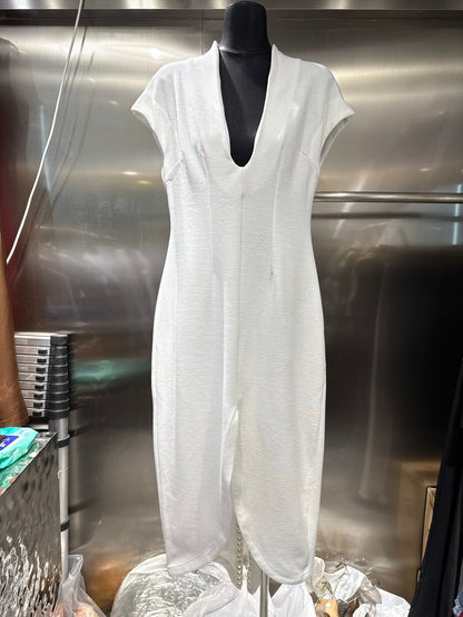 V-neck, slim-fitting, long dress