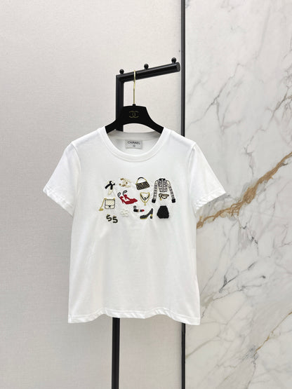 Embroidered and Beaded T-Shirt