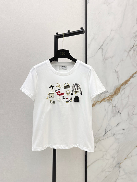 Embroidered and Beaded T-Shirt