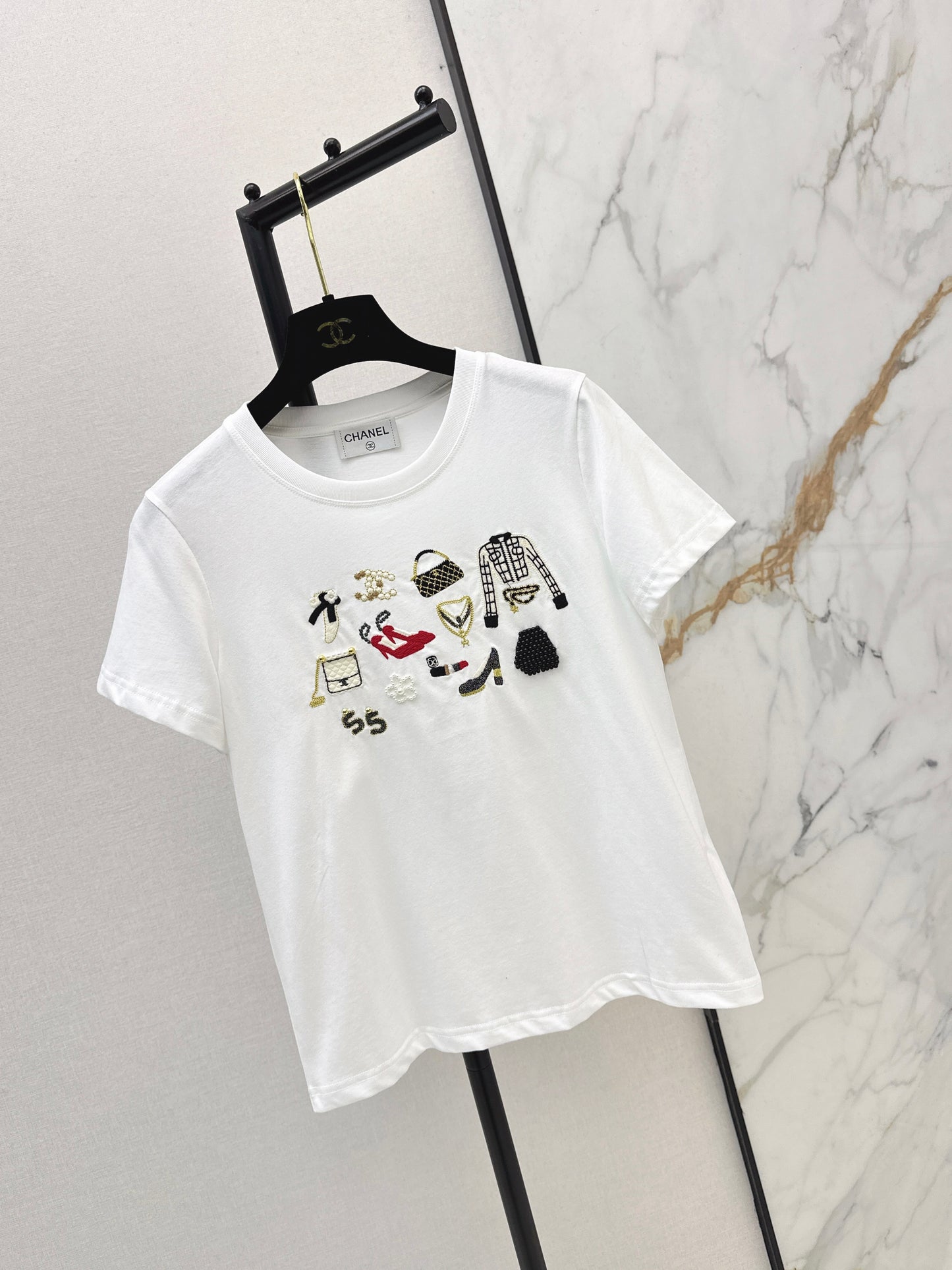Embroidered and Beaded T-Shirt