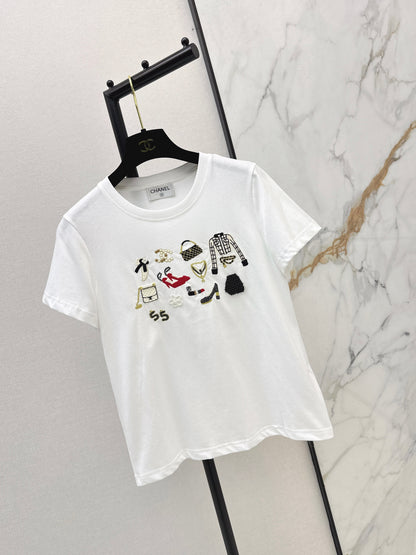 Embroidered and Beaded T-Shirt