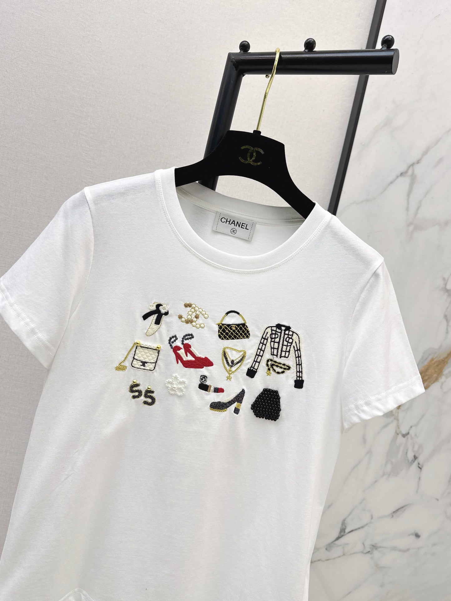 Embroidered and Beaded T-Shirt