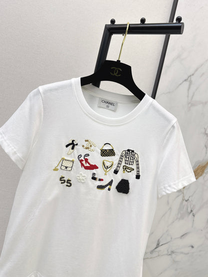 Embroidered and Beaded T-Shirt