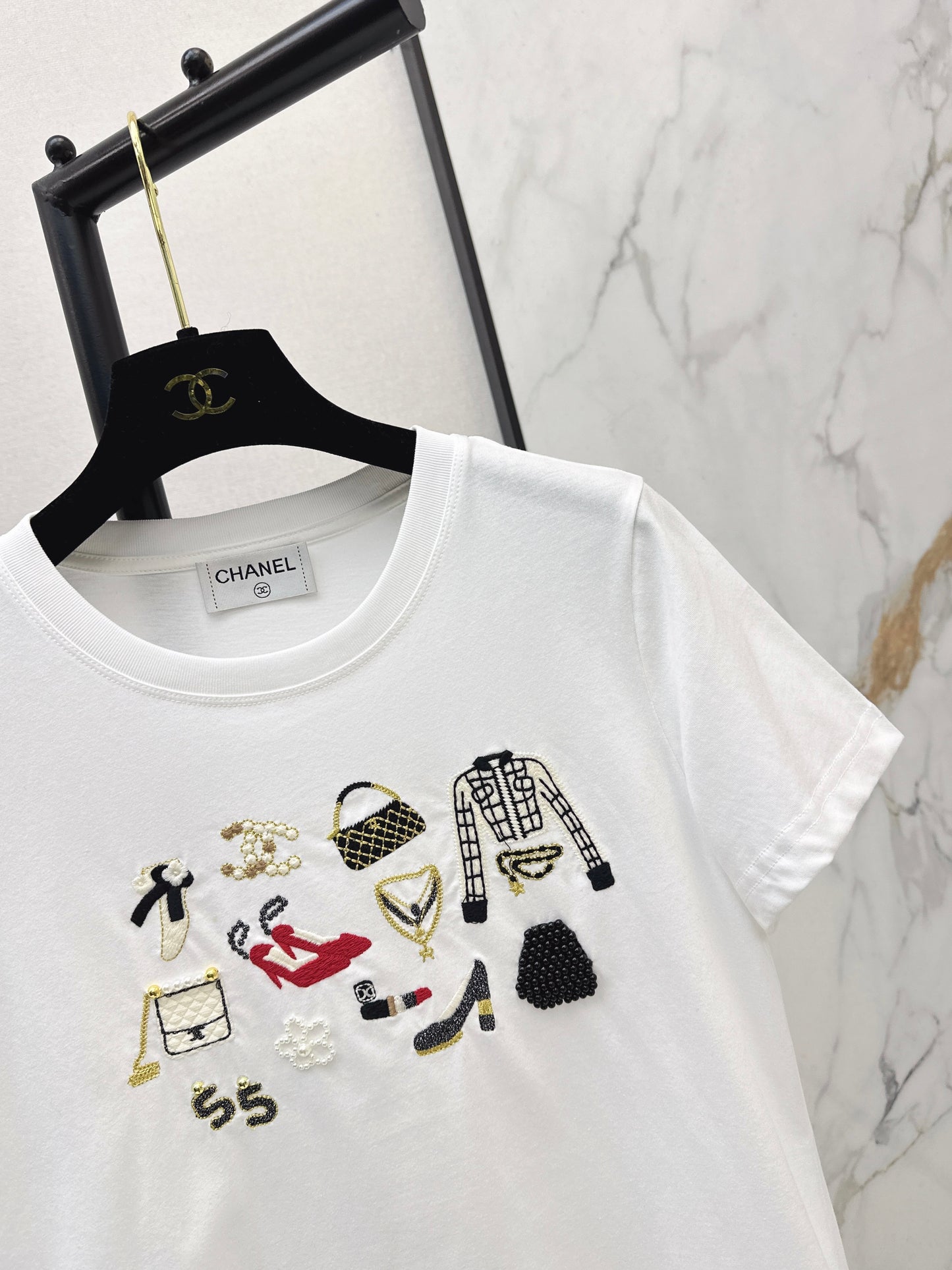 Embroidered and Beaded T-Shirt