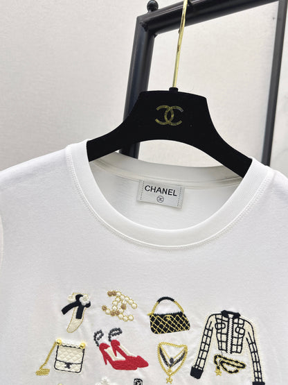 Embroidered and Beaded T-Shirt