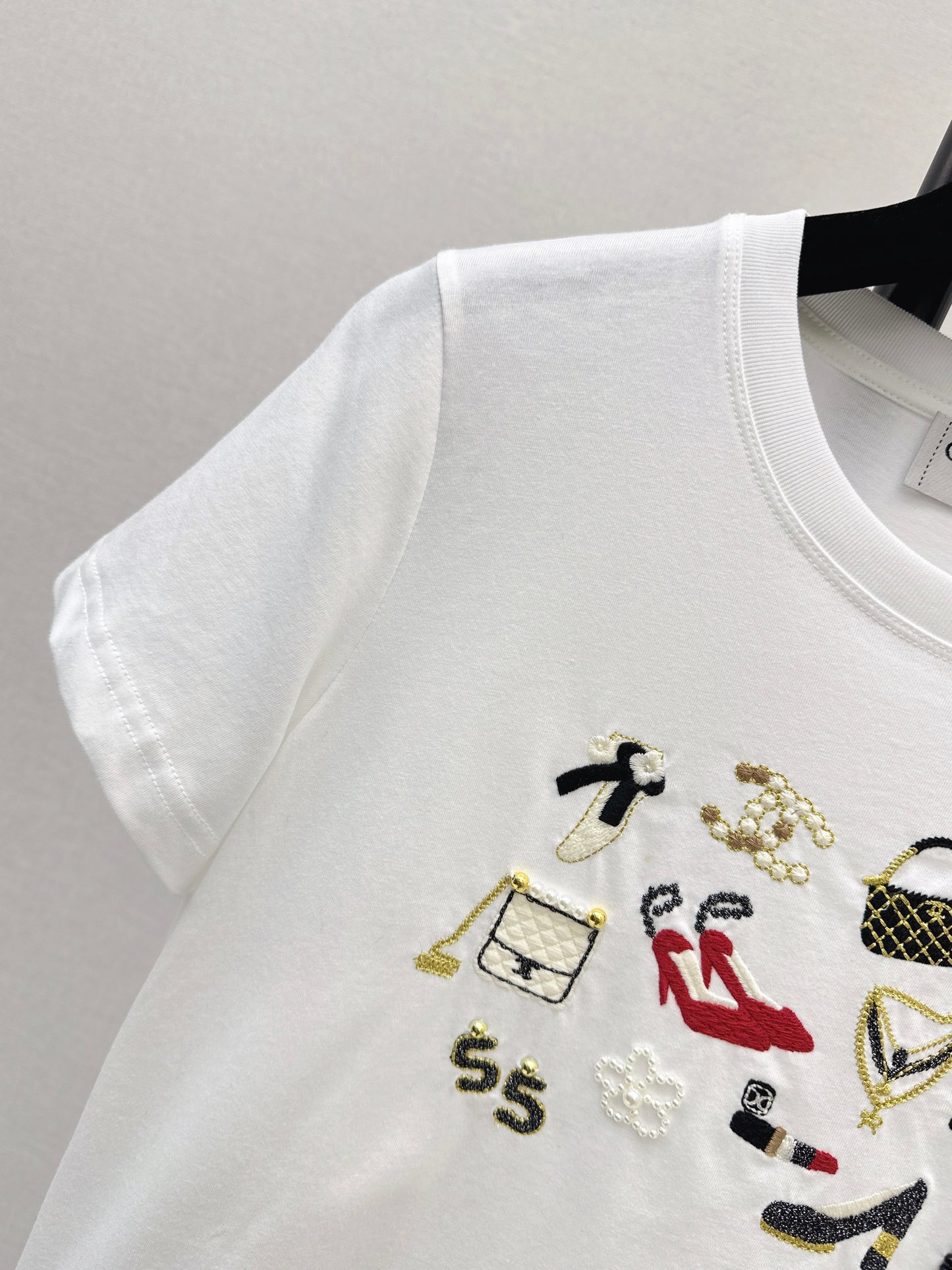 Embroidered and Beaded T-Shirt